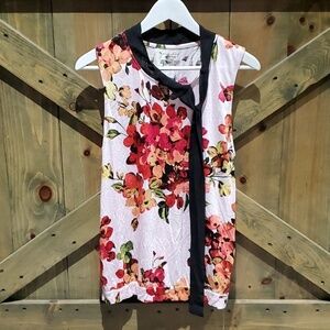 NEW SLEEVELESS FLORAL TOP WITH BLACK NECK TIE SIZE LARGE